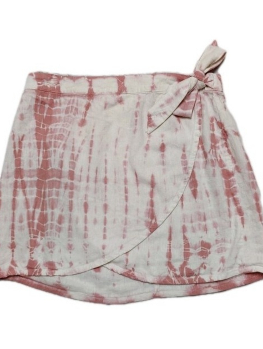Free People Rosie Tie-Dye Linen Blend Wrap Mini Skirt Women's 6 Pink And White